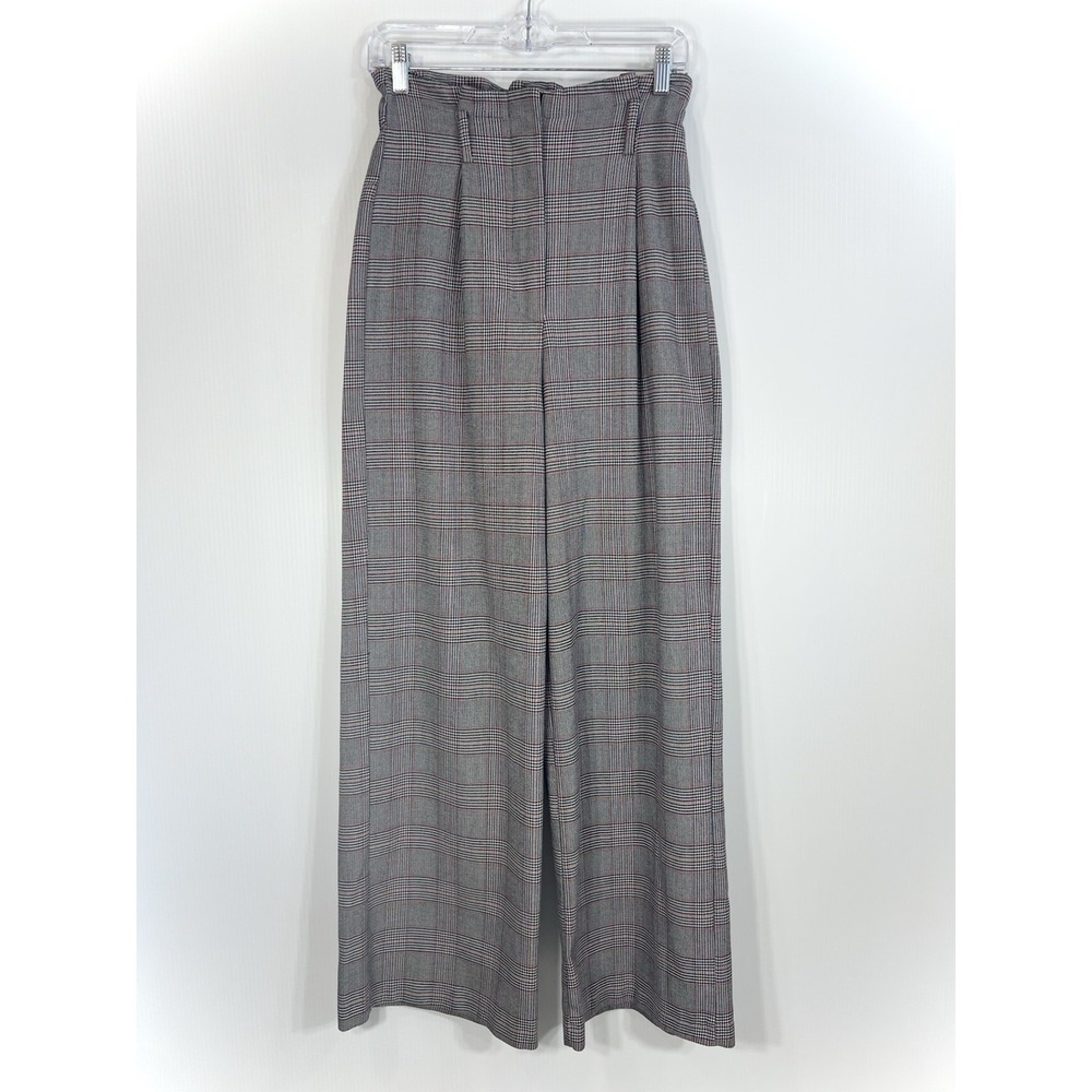 Bershka Plaid Pleated Wide Leg Pants Size 6 Black Red White Gathered High Waist